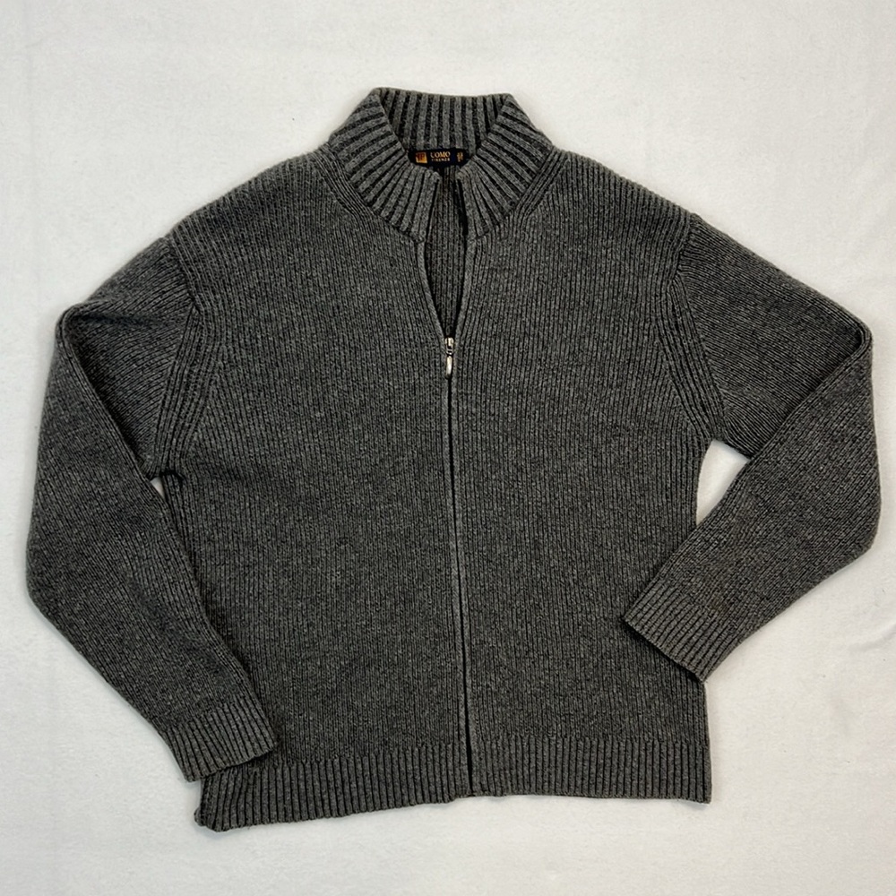 JP Uomo Firenze Grey Wool Blend Full Zip‎ Cardigan Knit Sweater Made in Italy L